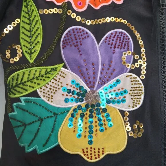 Y2K Vintage Black 100% Silk Jacket w Floral Textured Art Simply Stunning! Sz10 - Picture 4 of 14